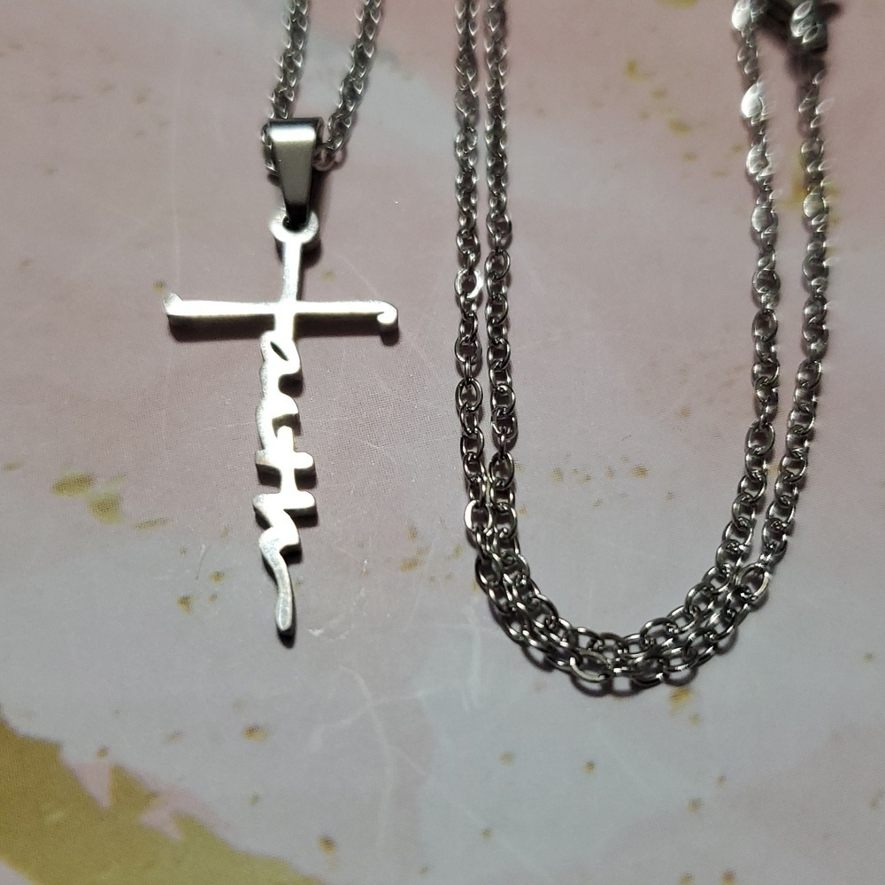 Stainless Steel “Faith” Script Cross Necklace – Inspirational Faith Jewelry